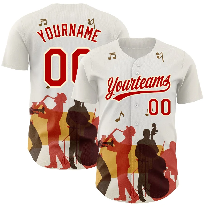 Softball League Baseball Jersey-Custom White Red-Cream 3D Pattern Design International Jazz Day Authentic Baseball Jersey