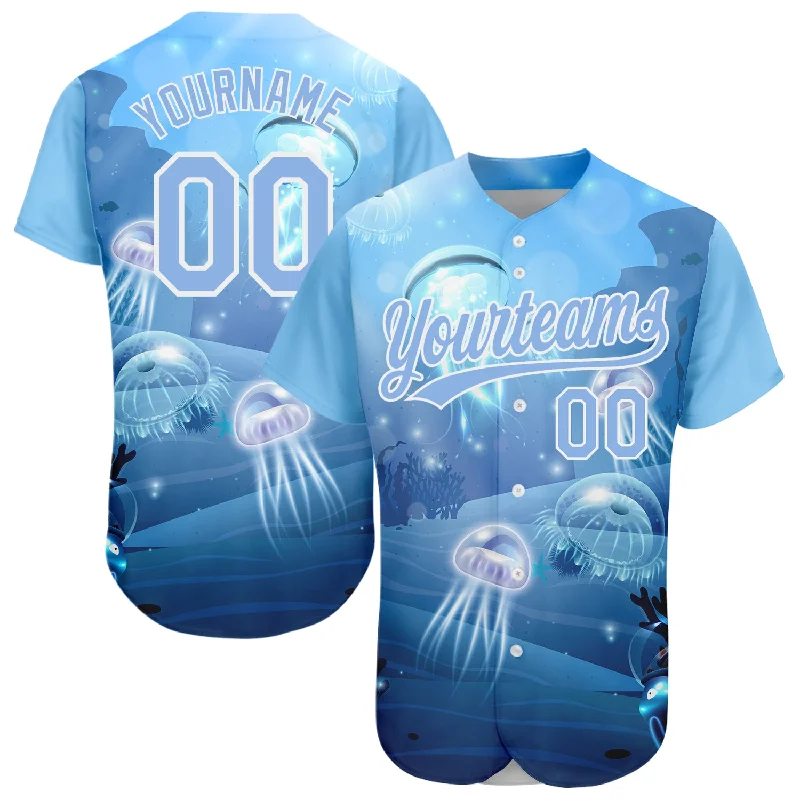 Pastel Baseball Jersey-Custom Light Blue White 3D Pattern Design Jellyfish Underwater Life Authentic Baseball Jersey