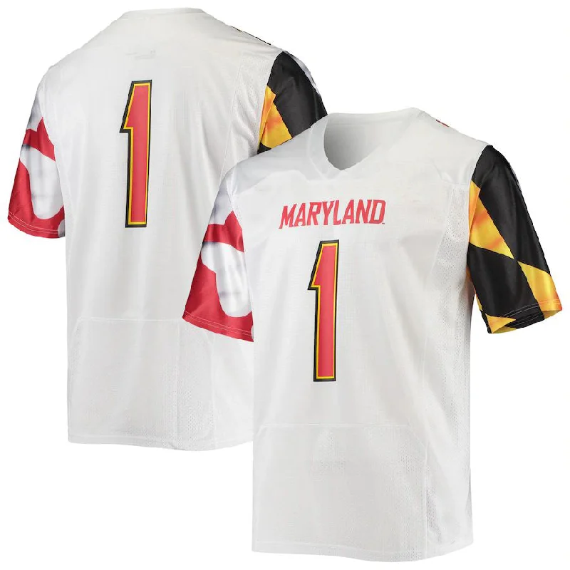 Gold Football Jersey-#1 M.Terrapins Under Armour Replica Player Jersey White Football Jersey Stitched American College Jerseys