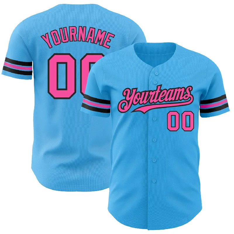 Retro Baseball Jersey-Custom Sky Blue Pink-Black Authentic Baseball Jersey