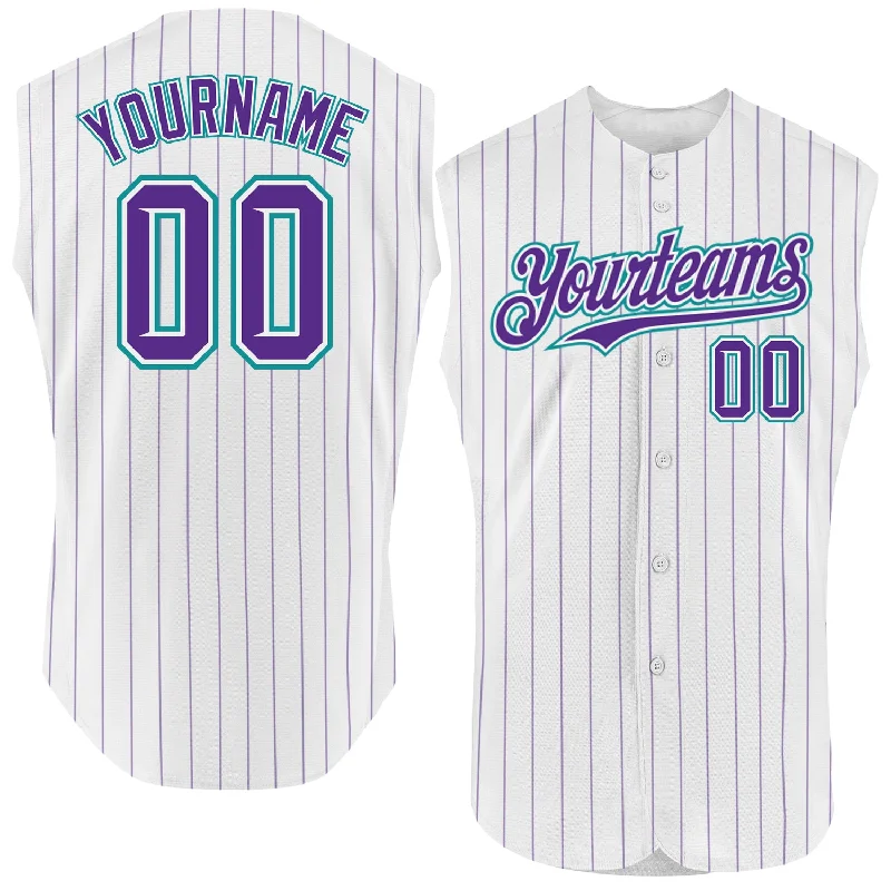 Baseball Heritage Jersey-Custom White Purple Pinstripe Light Blue Authentic Sleeveless Baseball Jersey