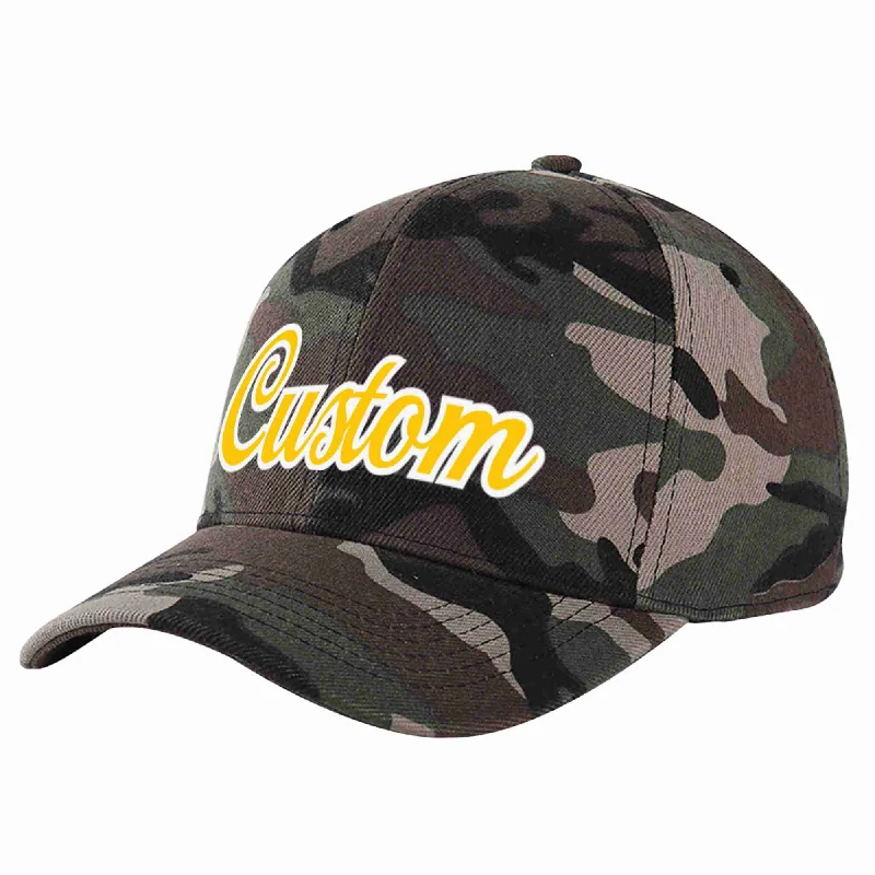 Outdoor Work Baseball Cap-Custom Camo Gold-White Curved Eaves Sport Baseball Cap Design for Men/Women/Youth