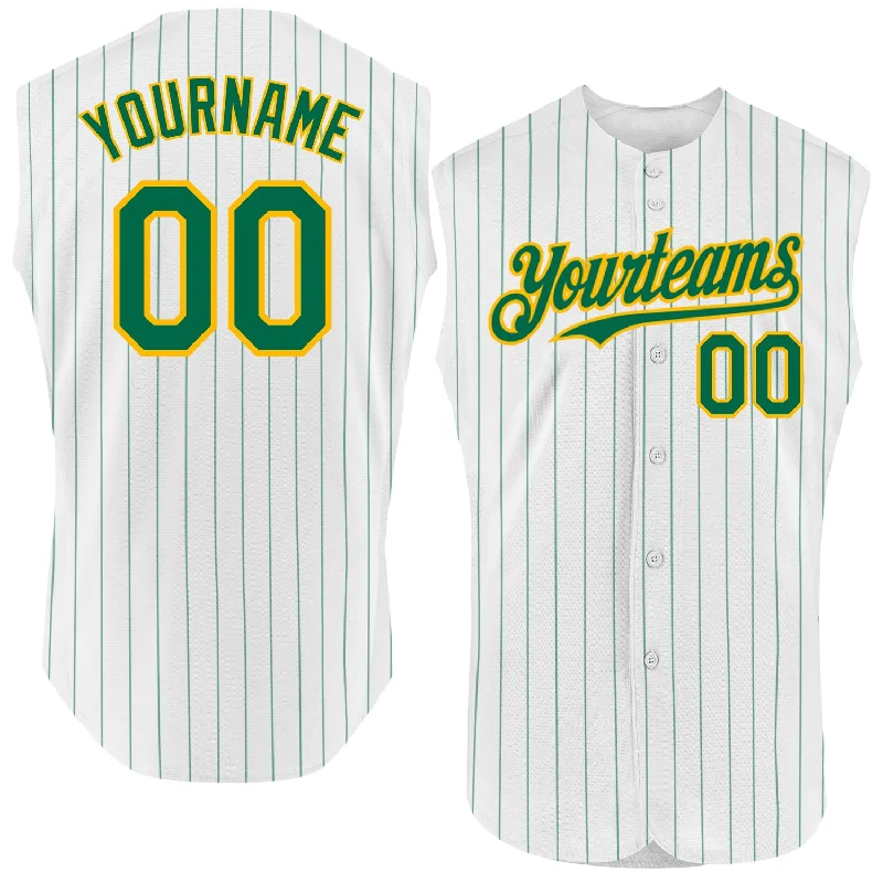 Official Baseball Fan Jersey-Custom White Kelly Green Pinstripe Red Authentic Sleeveless Baseball Jersey