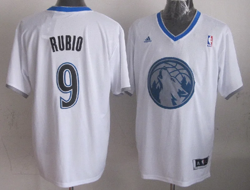 Official Basketball Fan Jersey-Timberwolves 9 Rubio White Christmas Edition Basketball Jerseys