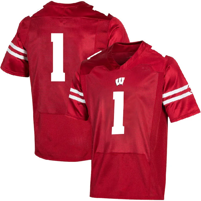 Football Festival Jersey-#1 W.Badgers Under Armour Premier Football Jersey Red Stitched American College Jerseys