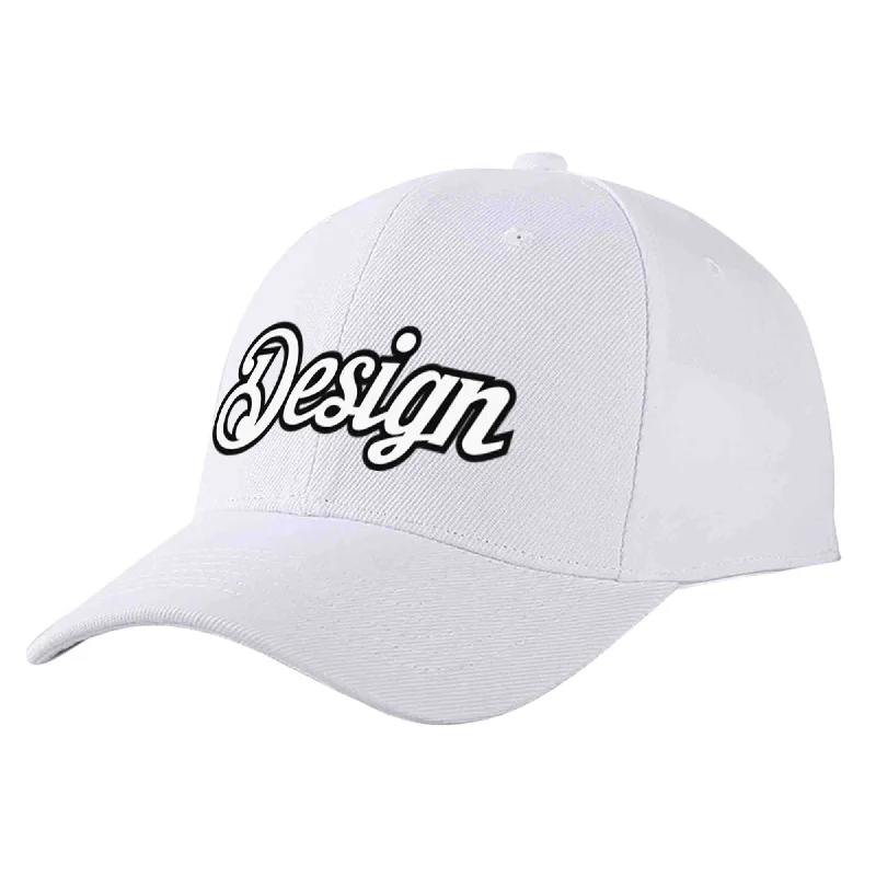 Minimalist Baseball Cap-Custom White White-Black Curved Eaves Sport Design Baseball Cap