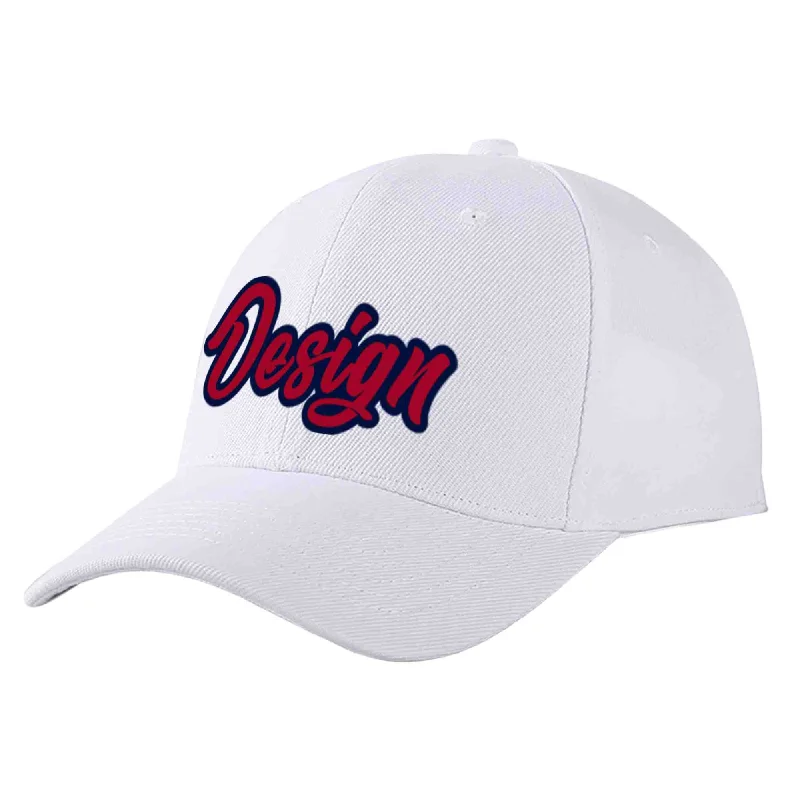 Breathable Baseball Cap-Custom White Red-Navy Curved Eaves Sport Design Baseball Cap