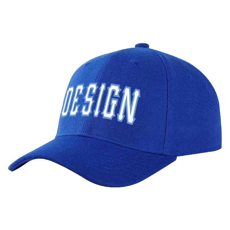 Curved Brim Baseball Cap-Custom Royal White-Light Blue Curved Eaves Sport Design Baseball Cap