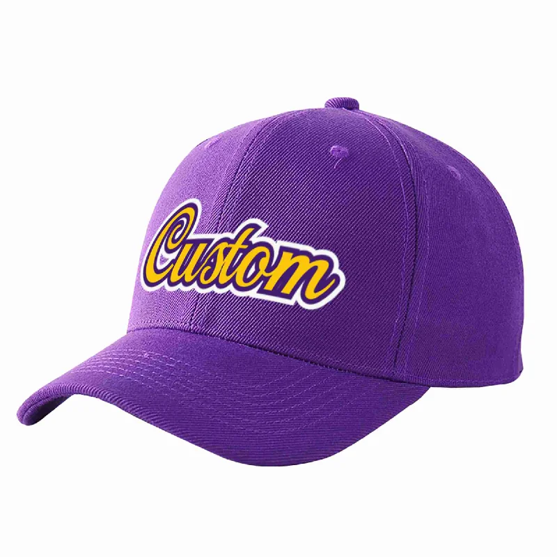 Wedding Baseball Cap-Custom Purple Gold-Purple Curved Eaves Sport Baseball Cap Design for Men/Women/Youth