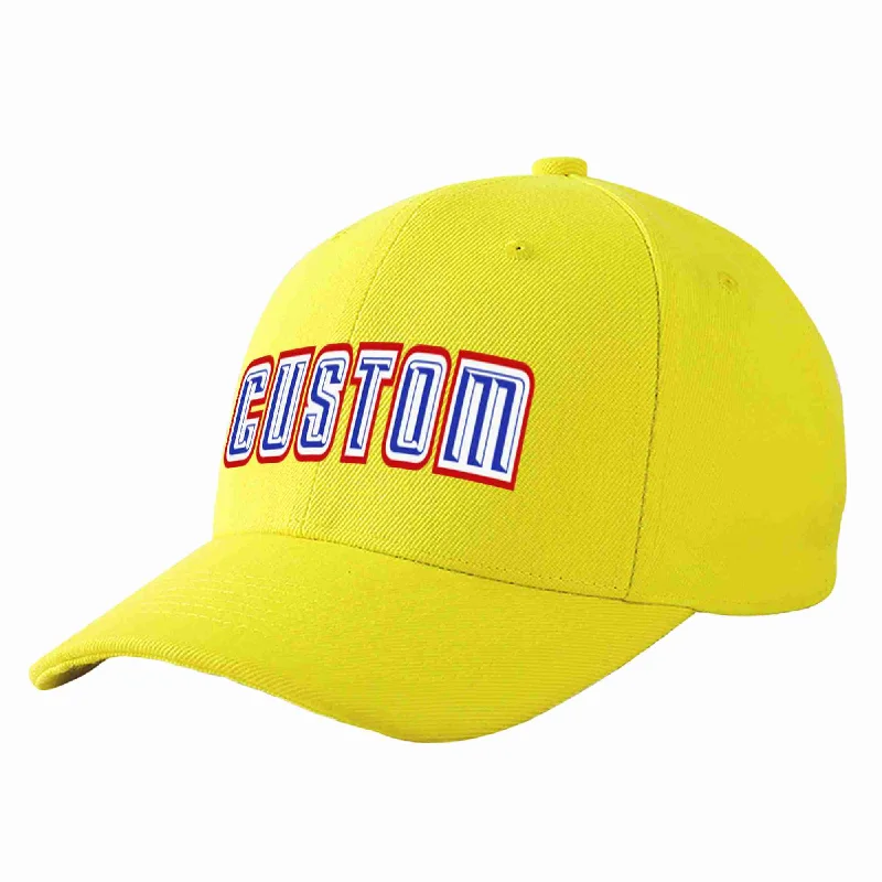 Team Baseball Cap-Custom Yellow Royal-White Curved Eaves Sport Baseball Cap Design for Men/Women/Youth