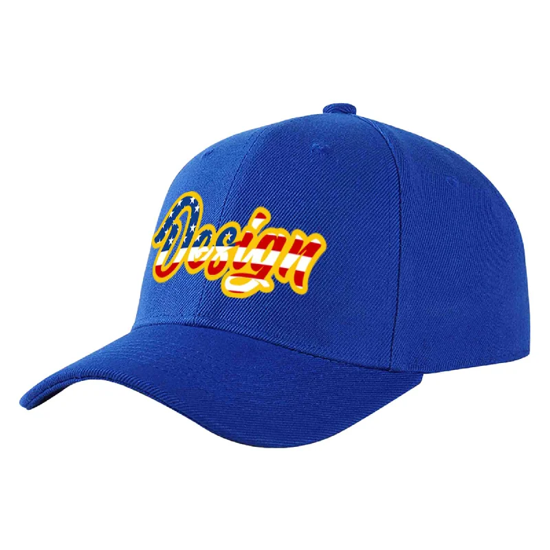 Love Baseball Cap-Custom Royal Vintage USA Flag-Yellow Curved Eaves Sport Design Baseball Cap