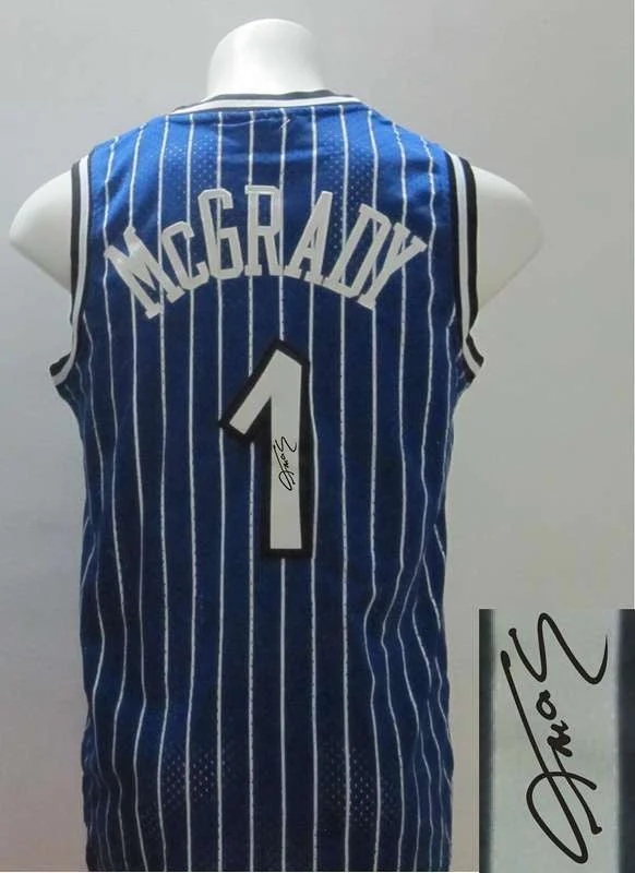 Basketball Collector Jersey-Magic 1 Mcgrady Blue Throwback Signature Edition Basketball Jerseys