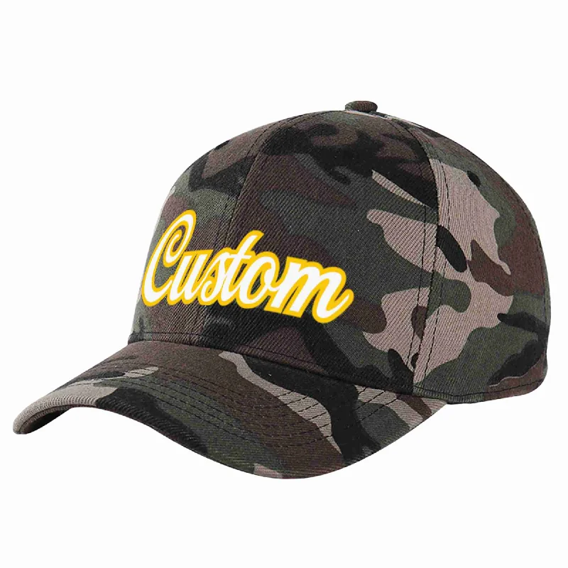 Construction Baseball Cap-Custom Camo White-Gold Curved Eaves Sport Baseball Cap Design for Men/Women/Youth