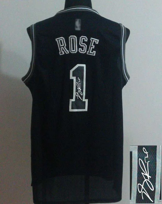 Dunking Basketball Jersey-Bulls 1 Rose Black Signature Edition Basketball Jerseys