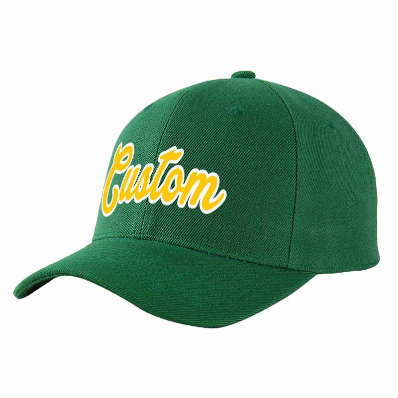 Cartoon Baseball Cap-Custom Green Gold-White Curved Eaves Sport Baseball Cap Design for Men/Women/Youth