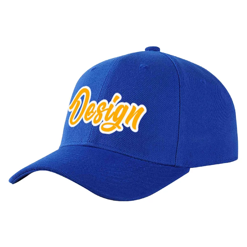 Yachting Baseball Cap-Custom Royal Yellow-White Curved Eaves Sport Design Baseball Cap