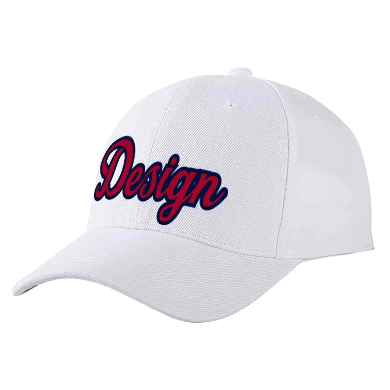 Couple Baseball Cap-Custom White Red-Navy Curved Eaves Sport Design Baseball Cap