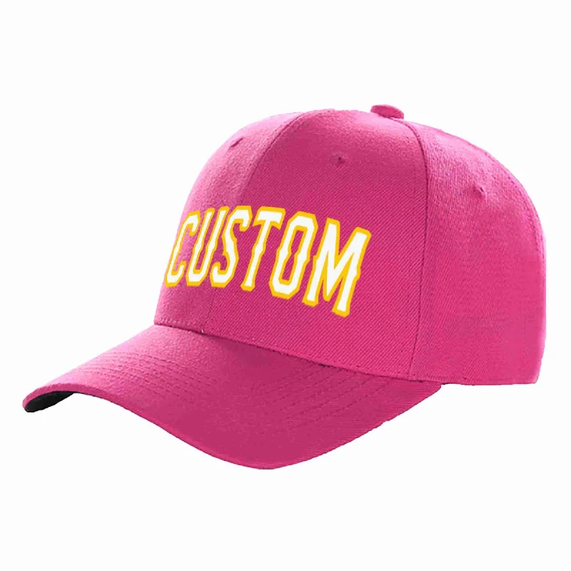 Cooling Baseball Cap-Custom Rose Red White-Gold Curved Eaves Sport Baseball Cap Design for Men/Women/Youth