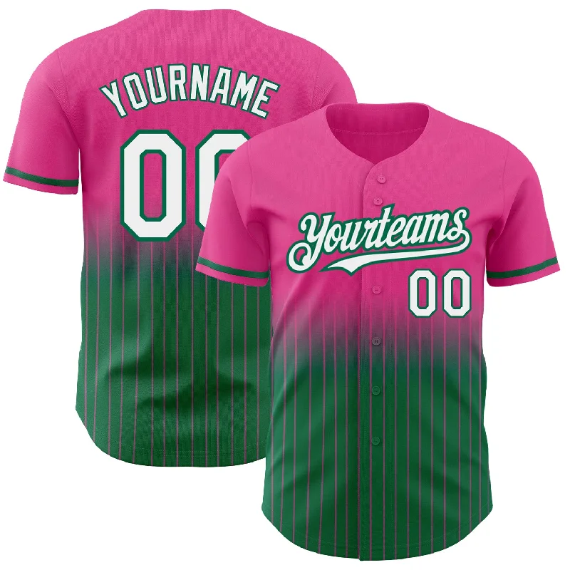 Performance Baseball Jersey-Custom Pink Pinstripe White-Kelly Green Authentic Fade Fashion Baseball Jersey