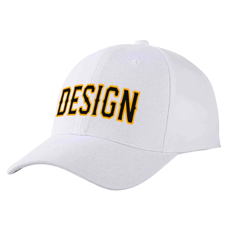 Rodeo Baseball Cap-Custom White Black-Yellow Curved Eaves Sport Design Baseball Cap