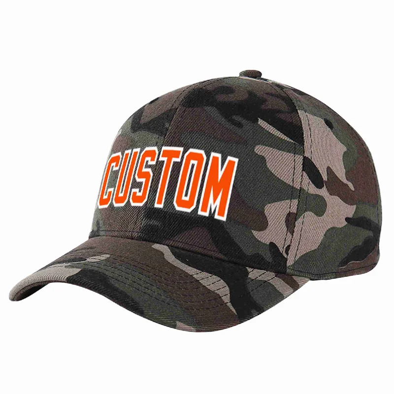 Outdoor Work Baseball Cap-Custom Camo Orange-White Curved Eaves Sport Baseball Cap Design for Men/Women/Youth