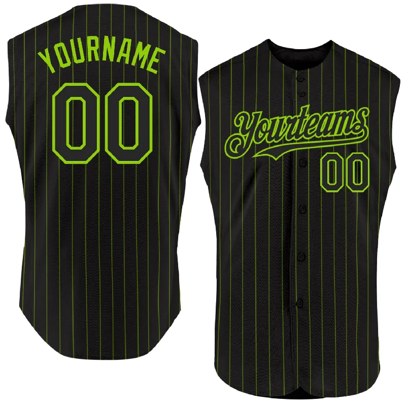 Baseball Legacy Jersey-Custom Black Neon Green Pinstripe Pink Authentic Sleeveless Baseball Jersey