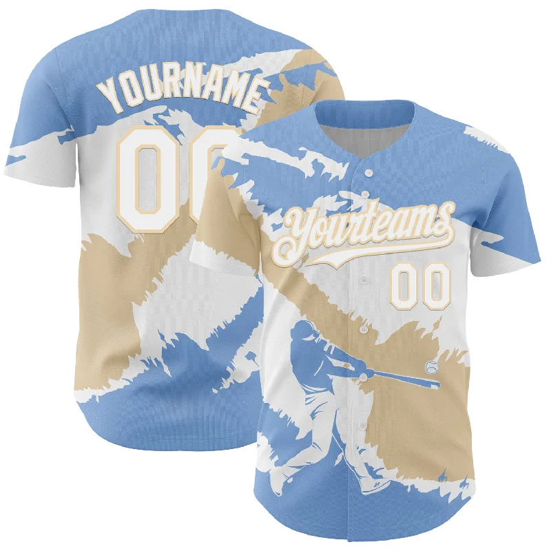 Soft Fabric Baseball Jersey-Custom Light Blue White-City Cream 3D Argentina Argentinian Flag Authentic Baseball Jersey