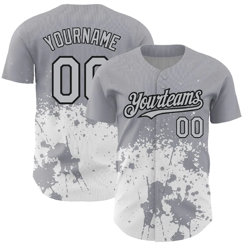 Fashion Baseball Jersey-Custom Gray Black-White 3D Pattern Design Abstract Splash Grunge Art Authentic Baseball Jersey