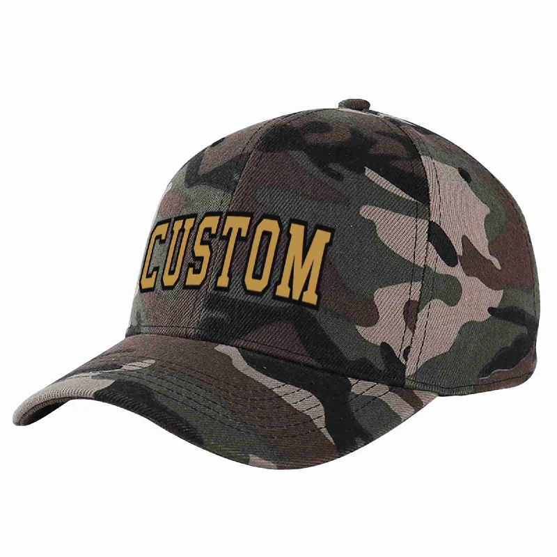 Cooling Baseball Cap-Custom Camo Old Gold-Black Curved Eaves Sport Baseball Cap Design for Men/Women/Youth