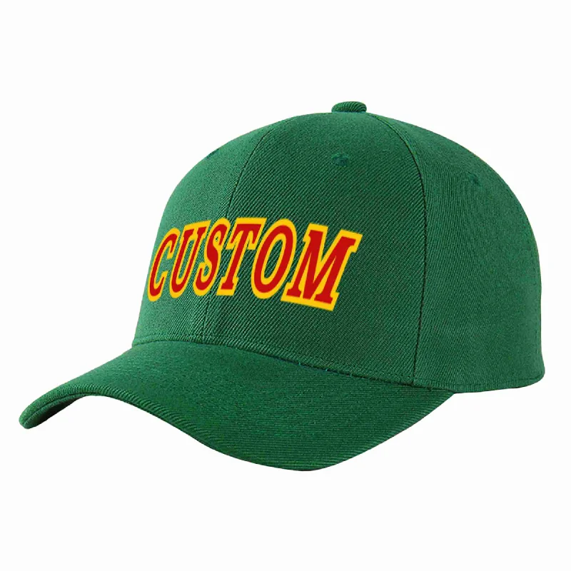 Structured Baseball Cap-Custom Green Red-Yellow Curved Eaves Sport Baseball Cap Design for Men/Women/Youth