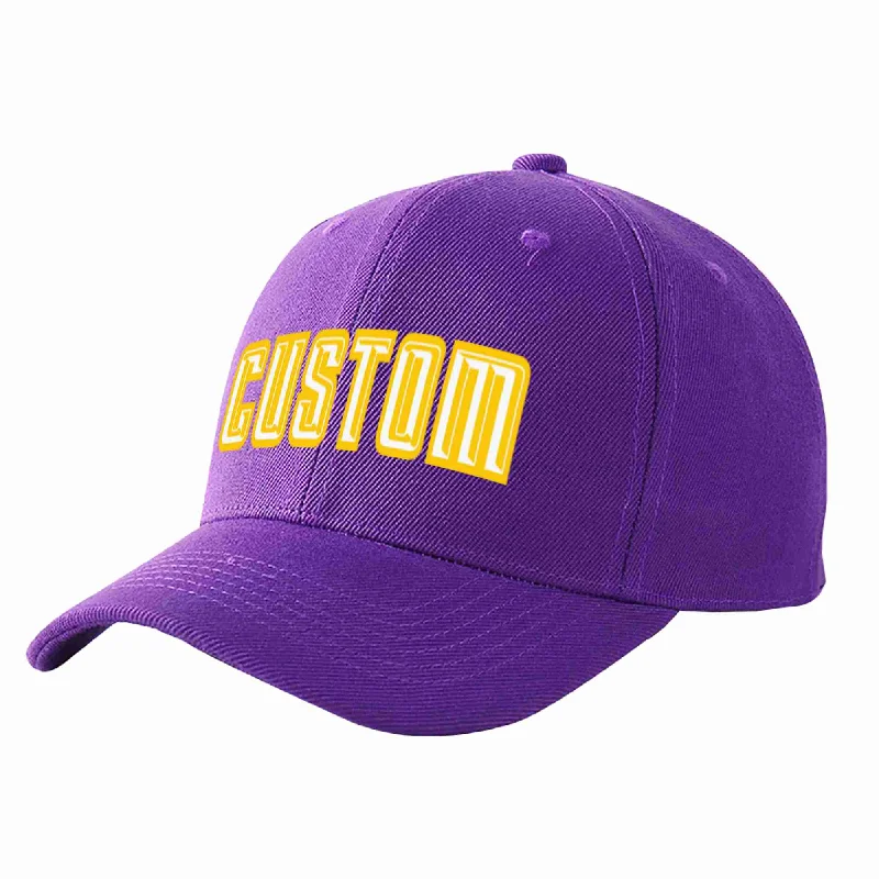 Alumni Baseball Cap-Custom Purple White-Gold Curved Eaves Sport Baseball Cap Design for Men/Women/Youth