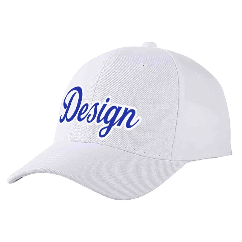 Classic Snapback Baseball Cap-Custom White Royal-White Curved Eaves Sport Design Baseball Cap