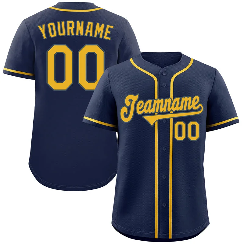 Game-Day Baseball Jersey-Custom Navy Yellow-Light Blue Classic Style Authentic Baseball Jersey