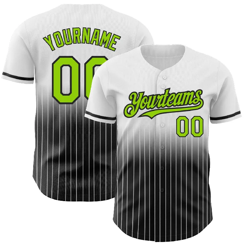 Blue Baseball Jersey-Custom White Pinstripe Neon Green-Black Authentic Fade Fashion Baseball Jersey