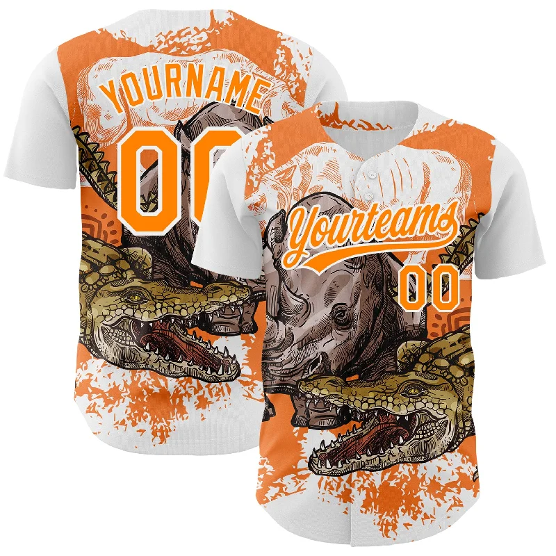 Weatherproof Baseball Jersey-Custom White Bay Orange 3D Pattern Design Crocodile Authentic Baseball Jersey