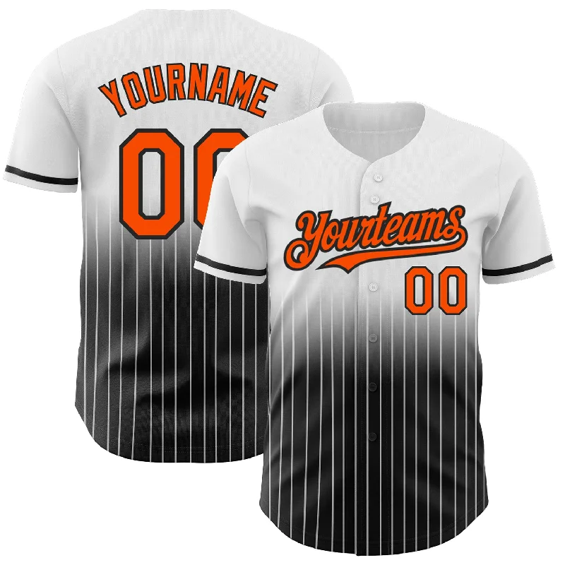 Silver Baseball Jersey-Custom White Pinstripe Orange-Black Authentic Fade Fashion Baseball Jersey