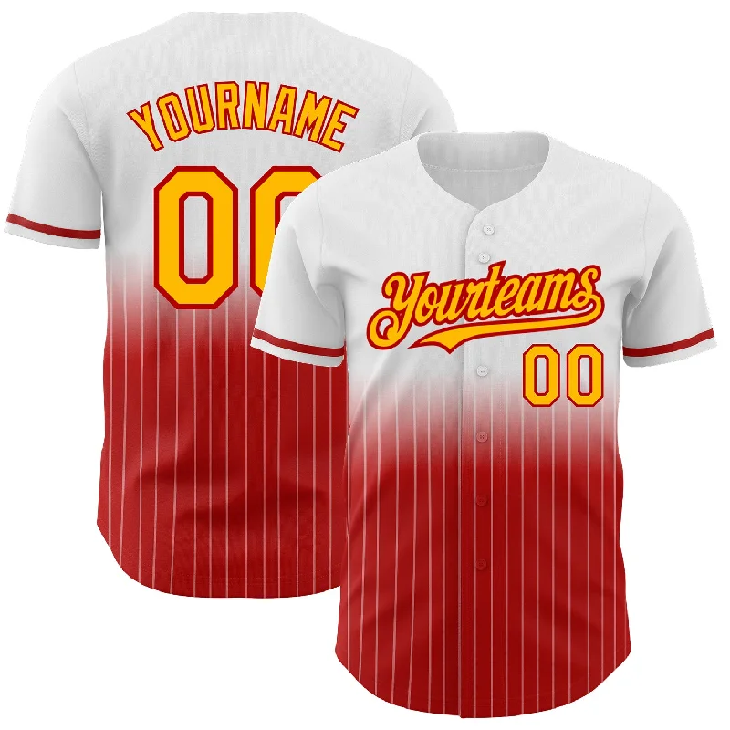 Solid Color Baseball Jersey-Custom White Pinstripe Gold-Red Authentic Fade Fashion Baseball Jersey