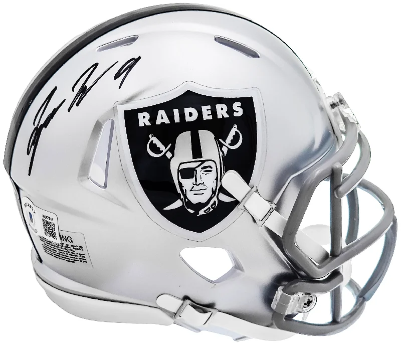 Checkered Rugby Helmet-Tyree Wilson Autographed Las Vegas Raiders Silver Speed Mini Helmet Beckett BAS Witness Stock #215908