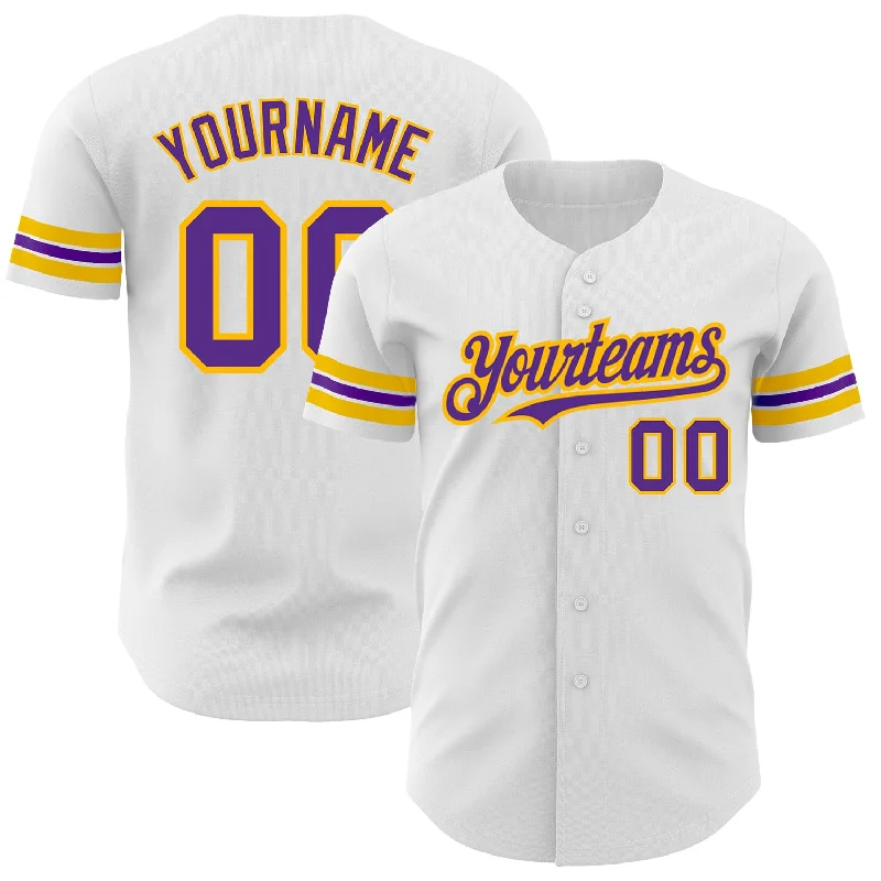 Baseball Fan Club Jersey-Custom White Purple-Gold Authentic Baseball Jersey