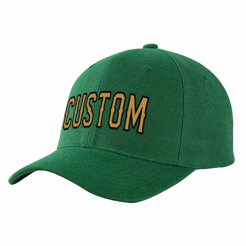 Family Baseball Cap-Custom Green Old Gold-Black Curved Eaves Sport Baseball Cap Design for Men/Women/Youth