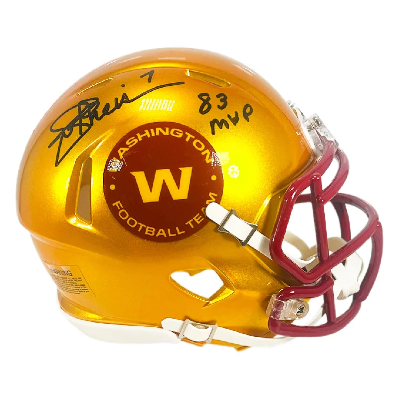 Personalized Rugby Helmet-Joe Theismann Signed 83 MVP Inscription Washington Commanders Flash Mini Football Helmet (JSA)