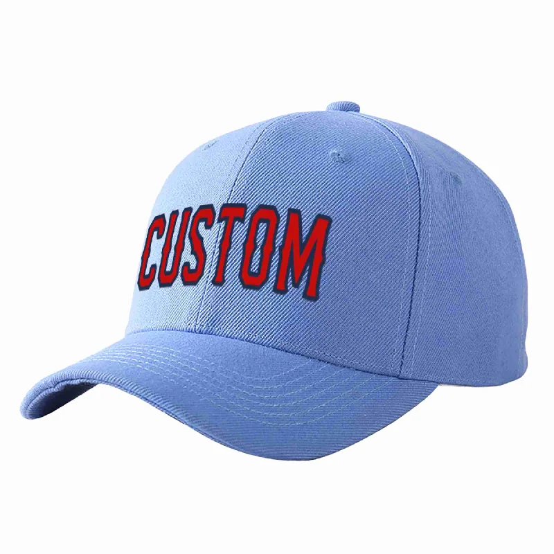 Motorcycle Baseball Cap-Custom Sky Blue Red-Navy Curved Eaves Sport Baseball Cap Design for Men/Women/Youth