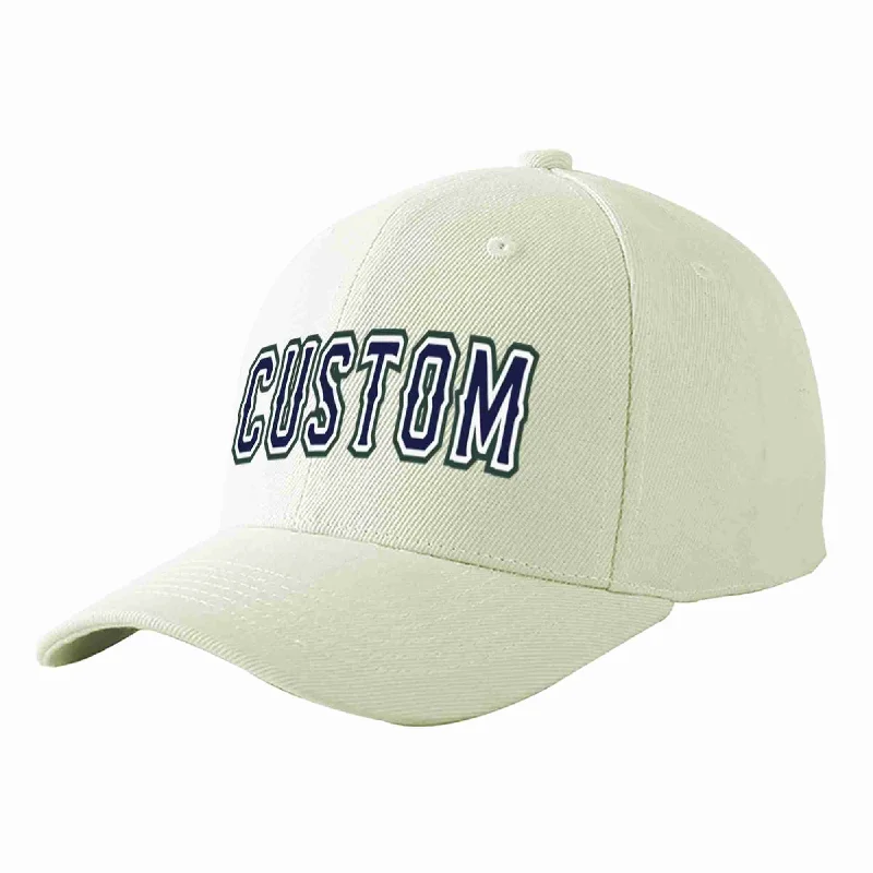 Grandpa Baseball Cap-Custom Cream Navy-White Curved Eaves Sport Baseball Cap Design for Men/Women/Youth