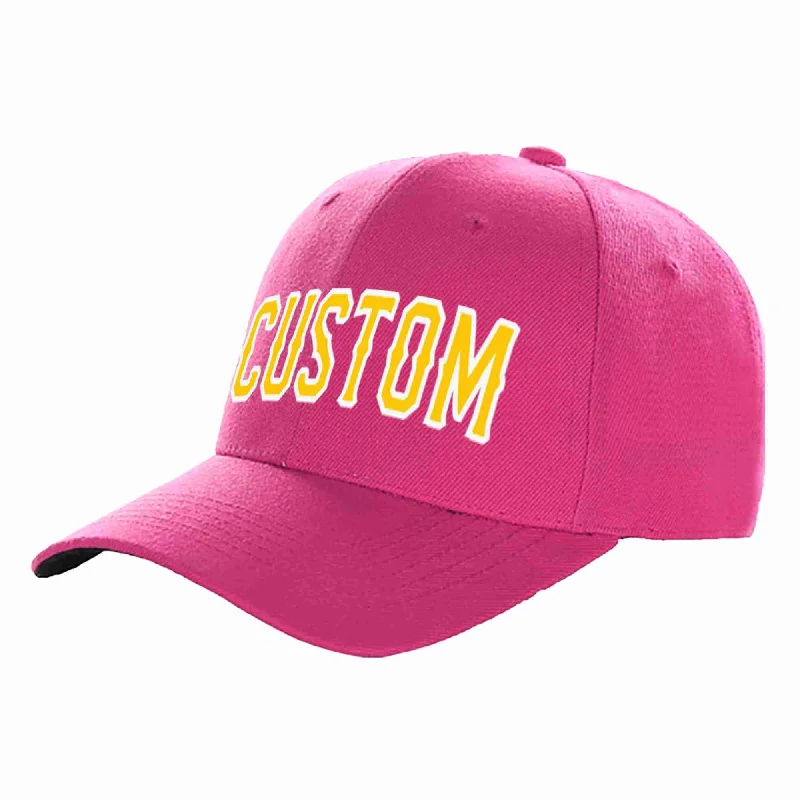 Windproof Baseball Cap-Custom Rose Red Gold-White Curved Eaves Sport Baseball Cap Design for Men/Women/Youth