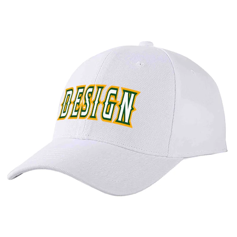 Anime Baseball Cap-Custom White White-Kelly Green Curved Eaves Sport Design Baseball Cap