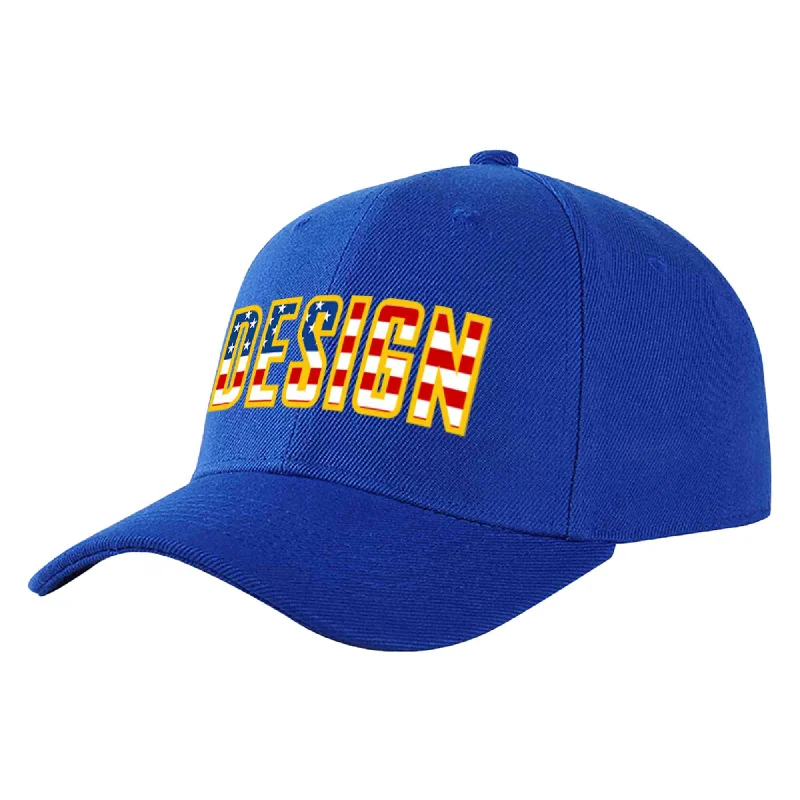 Outdoor Work Baseball Cap-Custom Royal Vintage USA Flag-Yellow Curved Eaves Sport Design Baseball Cap