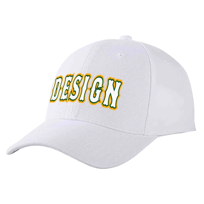 Farmer Baseball Cap-Custom White White-Kelly Green Curved Eaves Sport Design Baseball Cap