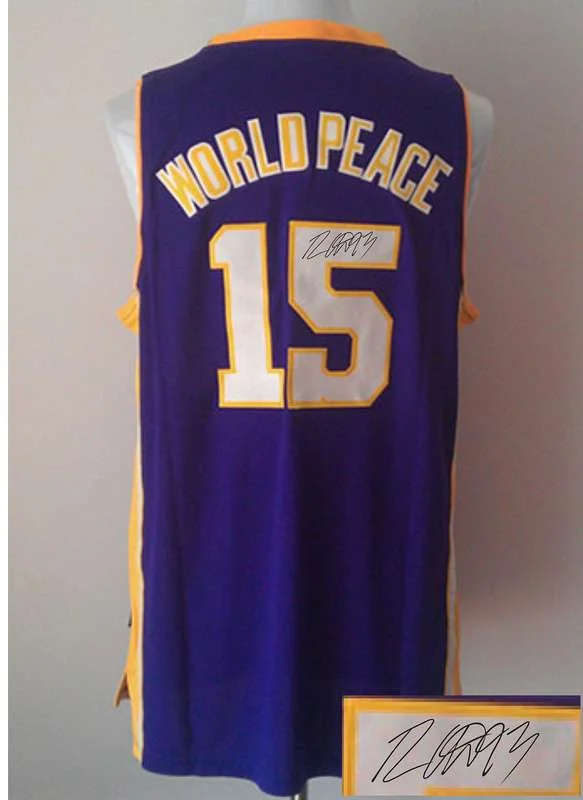 Major League Basketball Jersey-Lakers 15 World Peace Purple Signature Edition Basketball Jerseys