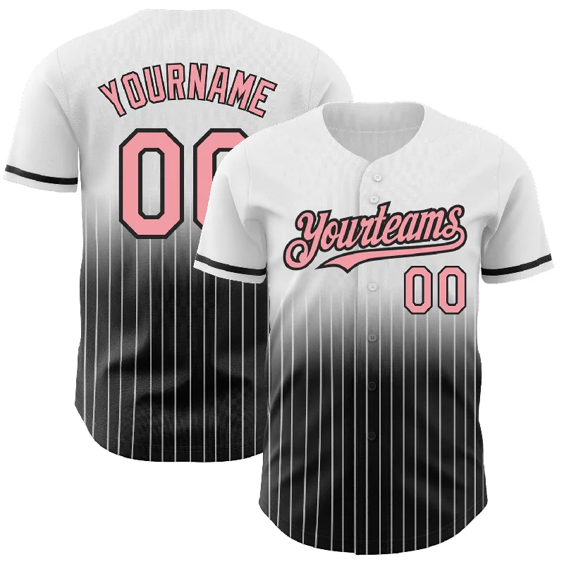 Black Baseball Jersey-Custom White Pinstripe Medium Pink-Black Authentic Fade Fashion Baseball Jersey