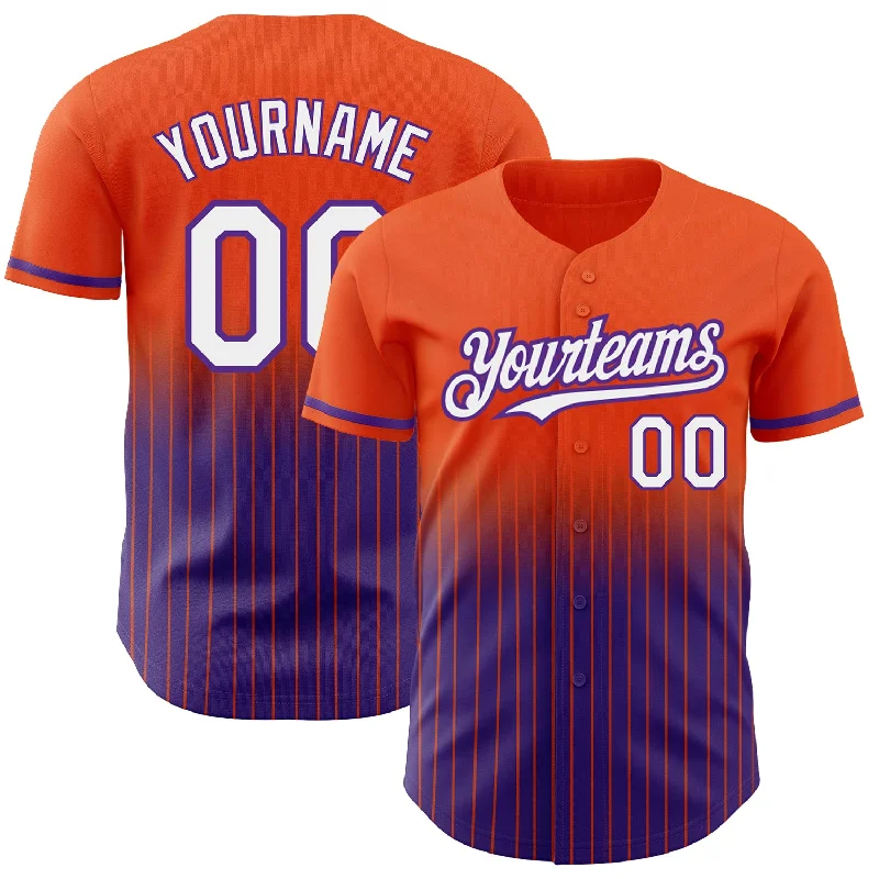 Baseball School Jersey-Custom Orange Pinstripe White-Purple Authentic Fade Fashion Baseball Jersey